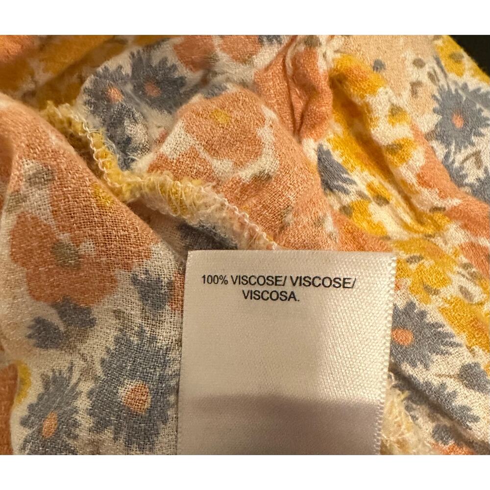 Lucky Brand Yellow/Orange Floral Daisy Print LS V Neck Ruffle Peasant Top Large - Picture 7 of 9